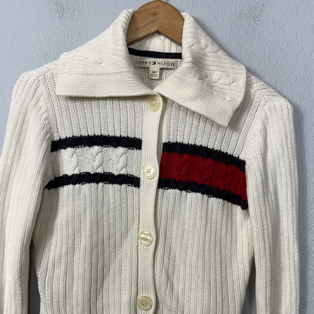 Y2K Tommy Hilfiger Women's Cream Cardigan Sweater‎